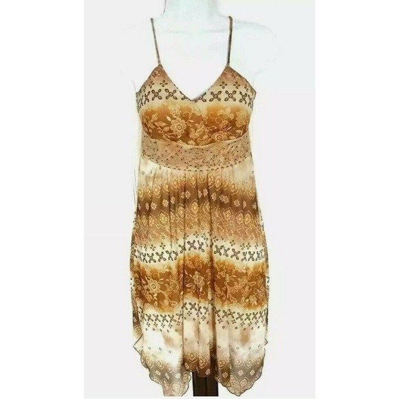 Vintage Brown Formal Boho Prom Dress 90s ombre chiffon hippie junior's t… - Picture 1 of 6